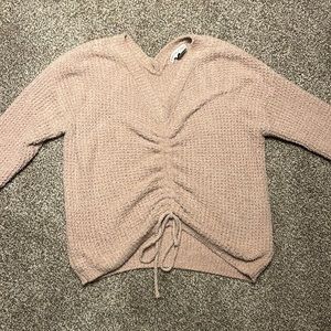 Brown fuzzy tie up sweater